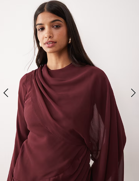 ASOS DESIGN drape front blouson sleeve maxi dress in burgundy