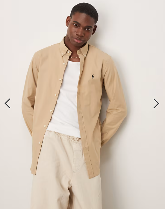 Polo Ralph Lauren icon logo slim fit stretch poplin shirt in beige