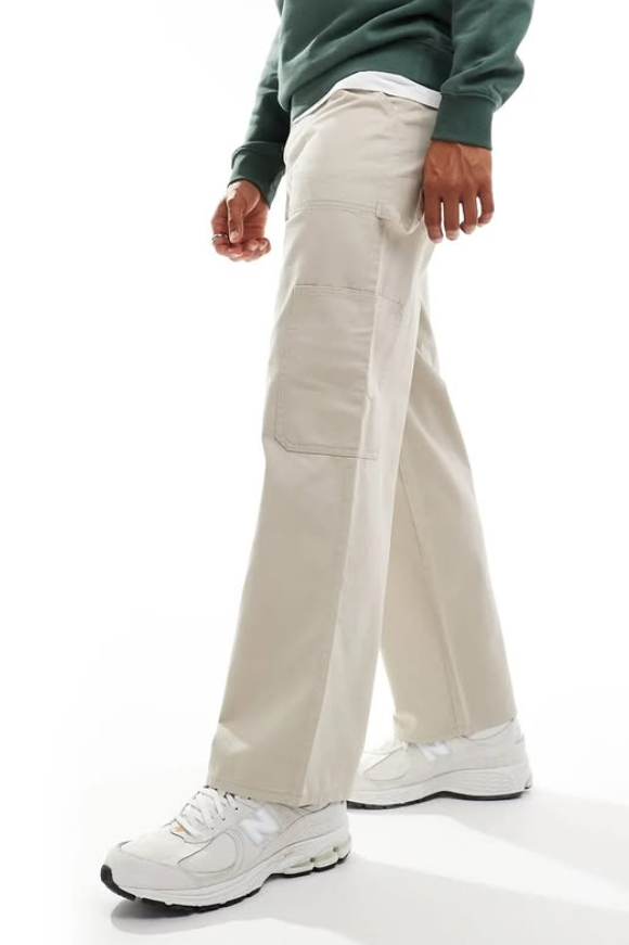 New Look relaxed carpenter trousers in stone