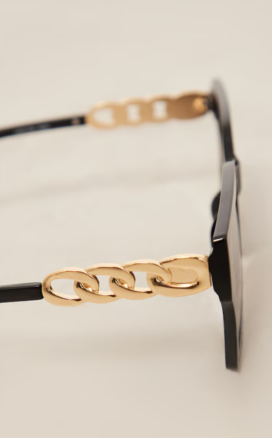 Black Chain Detail Oversized Square Sunglasses