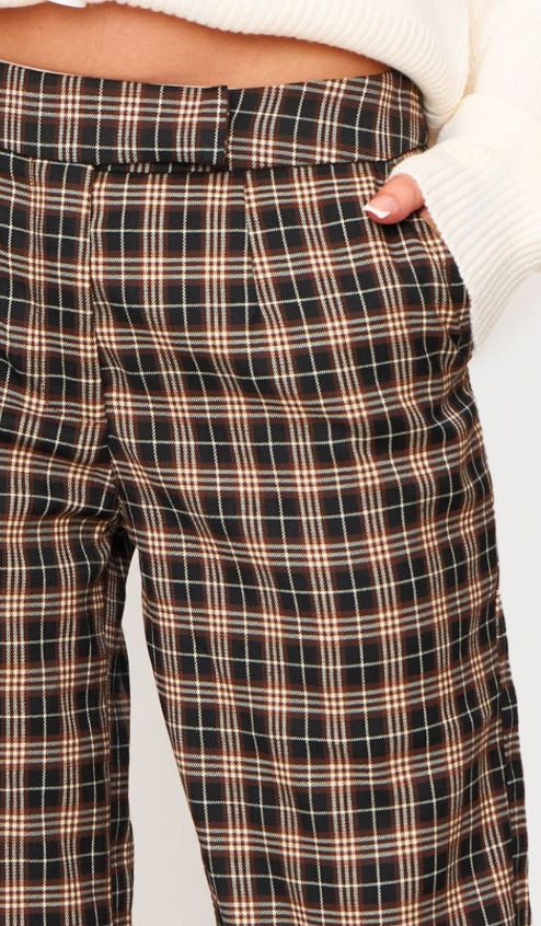 Plt - Petite Brown Check Print Woven Low Rise Wide Leg Trousers