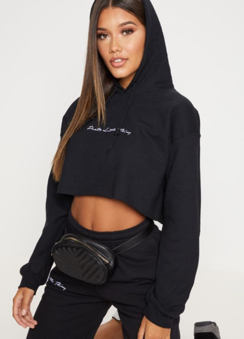 Plt - Black Oversized Cropped Hoodie