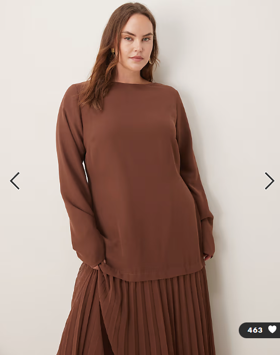 ASOS DESIGN Curve long sleeved pleated skirt maxi dress in chocolate