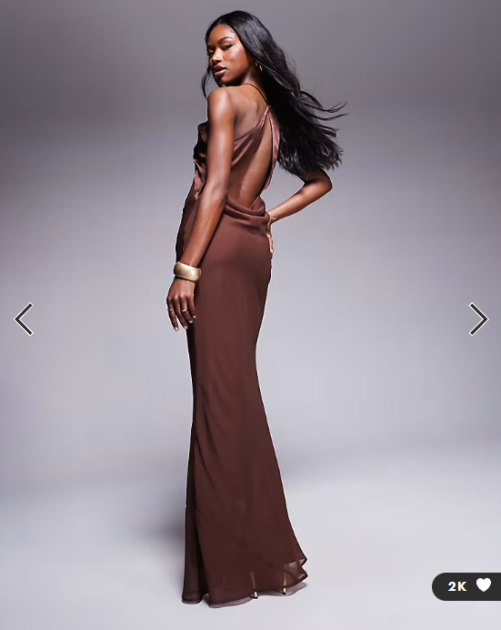 ASOS DESIGN satin and chiffon mix cowl neck bias maxi dress in chocolate