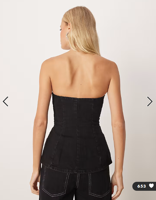 ASOS DESIGN denim structured peplum bandeau top in black