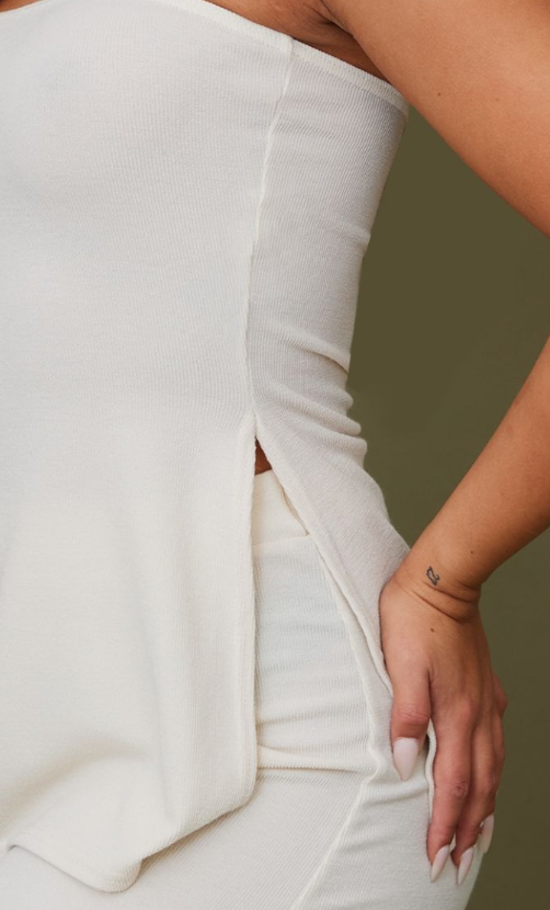 Beige Rib Split Hem Longline Bandeau