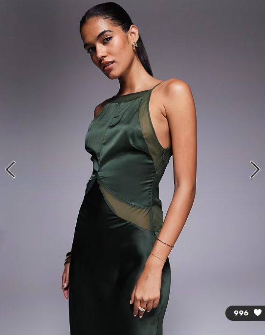 ASOS DESIGN satin chiffon mix square high neck maxi dress in dark green