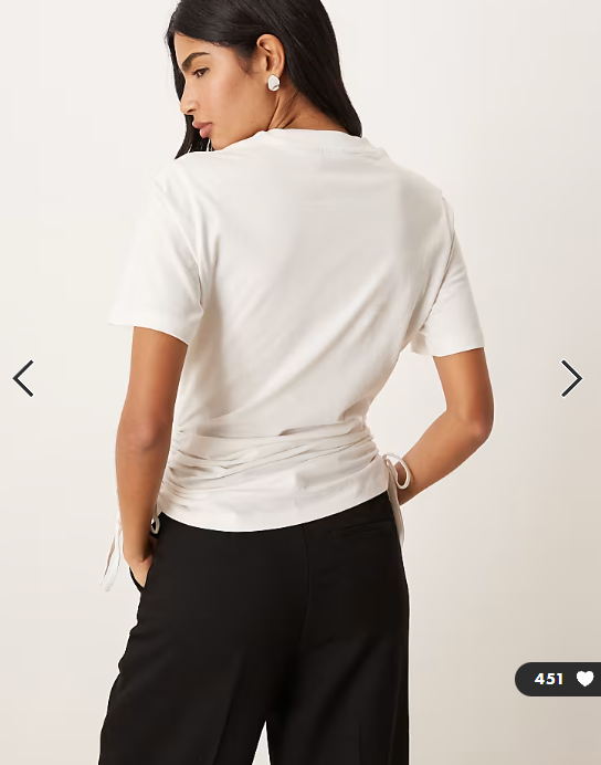 ASOS DESIGN ruched detail tie side short sleeve crew neck tee in cream