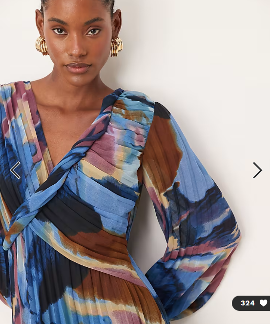 ASOS DESIGN Tall twist detail wrap front pleated midi dress in abstract navy