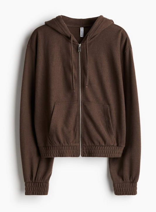 H&M - JERSEY ZIP-THROUGH HOODIE Brown