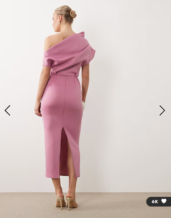 ASOS DESIGN dramatic neckline midi dress in rose scuba-style fabric
