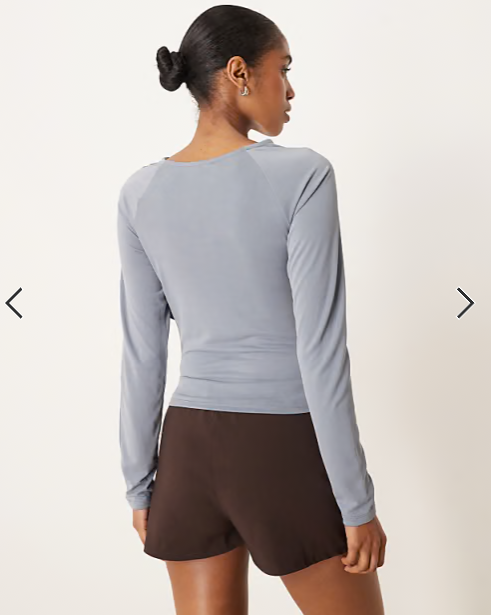 ASOS DESIGN modal wrap detail long sleeve tee in slate