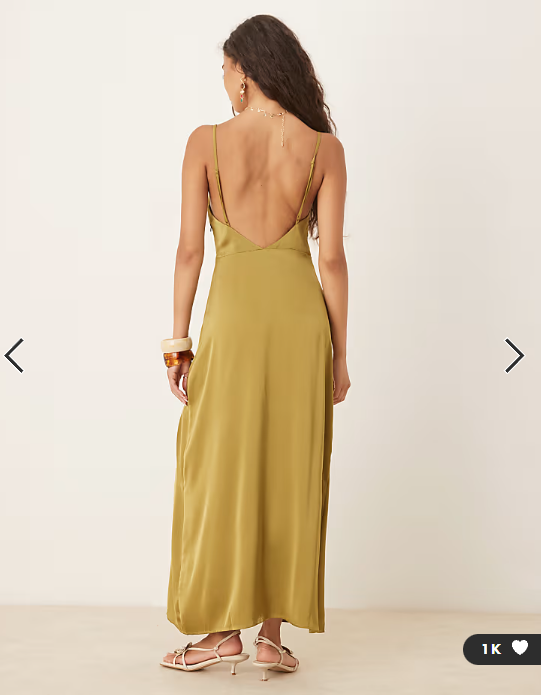 Vila satin cowl neck maxi dress in olive green