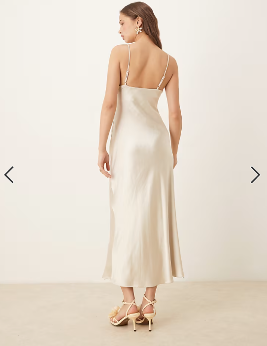 Gina Tricot high neck midi satin dress in light gold