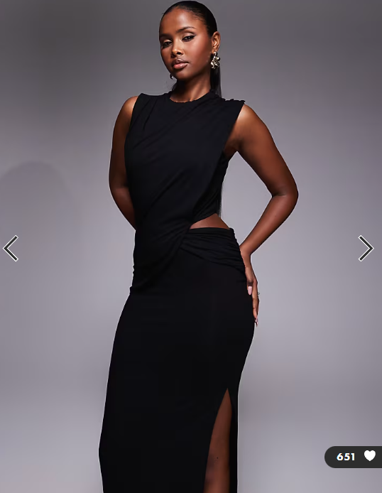 ASOS DESIGN high neck drape detail midi dress with cutout waist in black