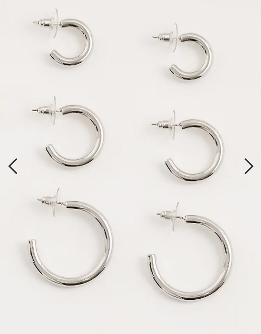 DesignB London pack of 3 hoop earrings in silver