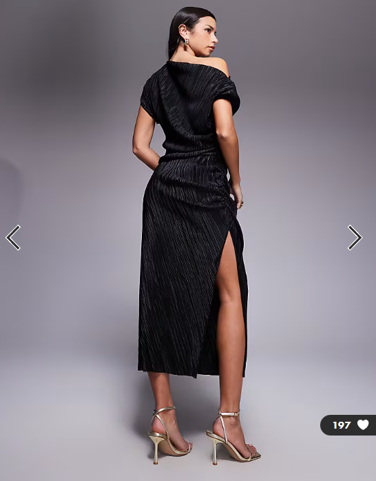 ASOS DESIGN plisse dropped shoulder ruched midi dress in black