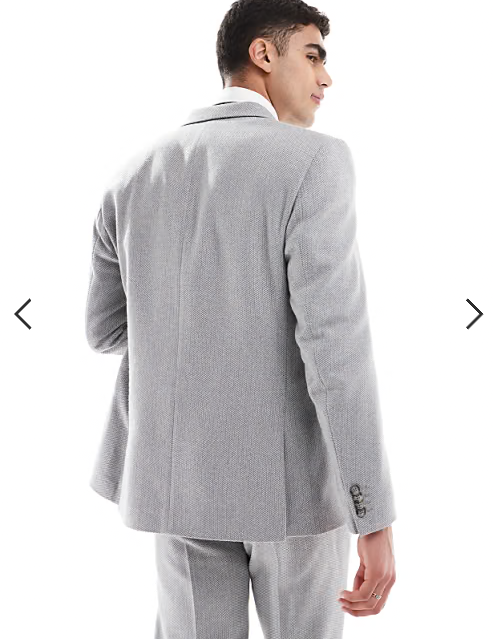 ASOS DESIGN wool blend double breasted regular suit jacket in grey basketweave