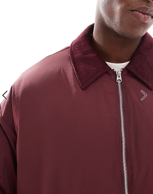 ASOS DESIGN oversized jacket with cord collar in burgundy
