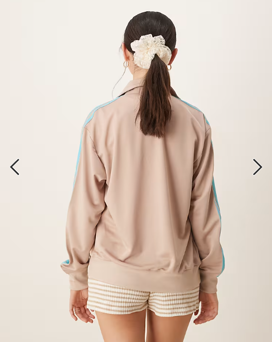 adidas Originals Firebird Loose track top in beige and blue