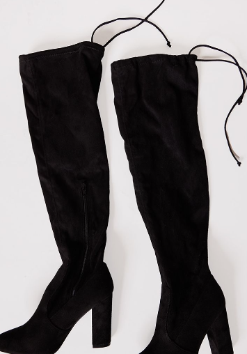 Black Wide Fit Faux Suede Round Toe Block Heel Over The Knee Boots