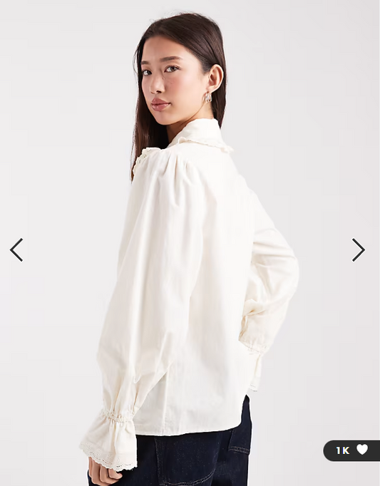 Miss Selfridge poplin embroidered shirt in cream