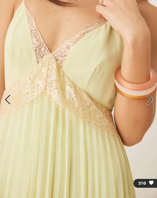ASOS DESIGN V neck lace trim pleated cami midi dress in sage green