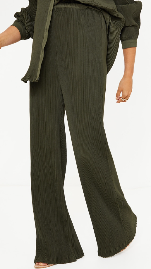 Maternity Olive Plisse High Waisted Wide Leg Pants