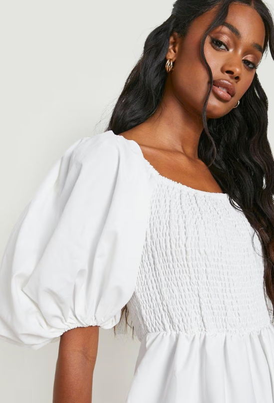 Boohoo - Extreme Puff Sleeve Shirred Maxi Smock Dress - white