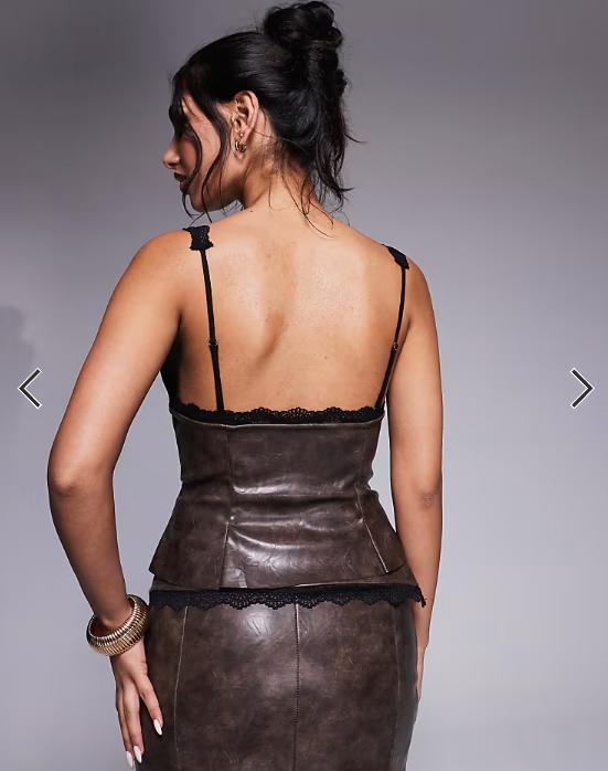 Murci exclusive distressed leather look lace up top co-ord in brown