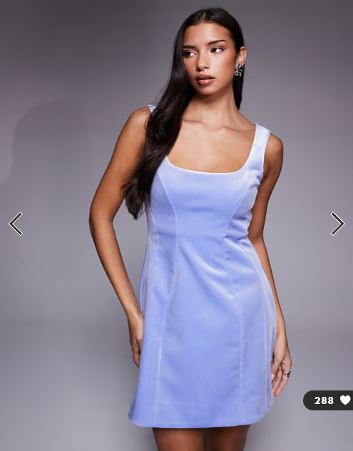 ASOS DESIGN velvet square neck seam detail mini dress in ice blue