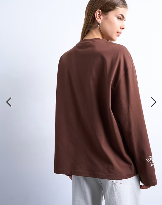 Topshop graphic paisley long sleeve skater tee in brown