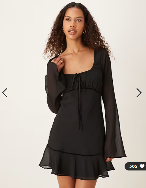 ASOS DESIGN ruched bust scoop long sleeve mini dress in black