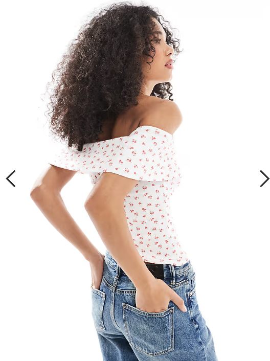 Hollister off the shoulder short sleeve rose top in white