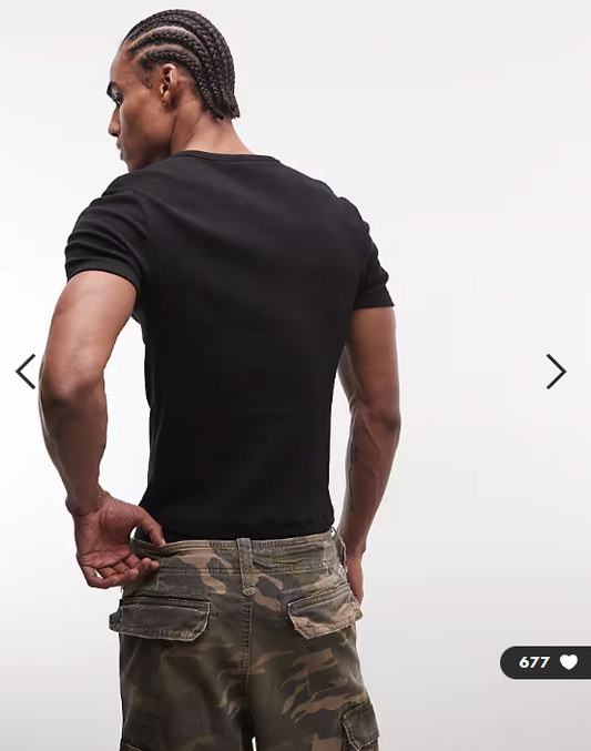 COLLUSION notch neck short sleeve t-shirt in black.