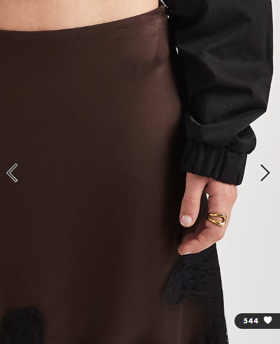 ASOS DESIGN satin asym lace trim mini skirt in chocolate