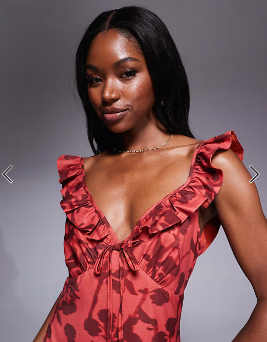 Rare London ruffle tie front side slit maxi dress in red floral