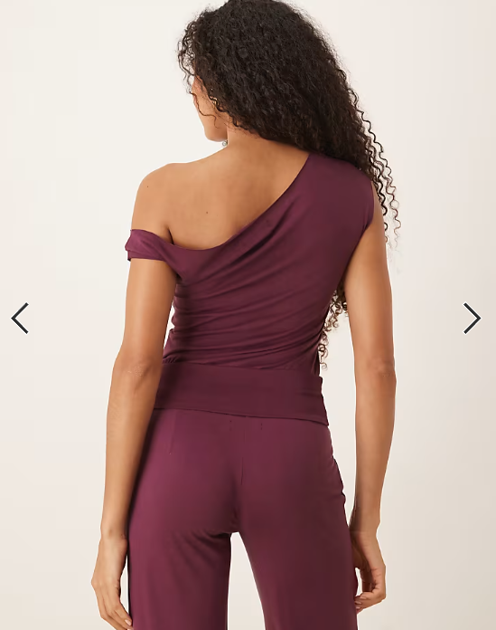 Motel Elysian asymmetric off the shoulder top in plum
