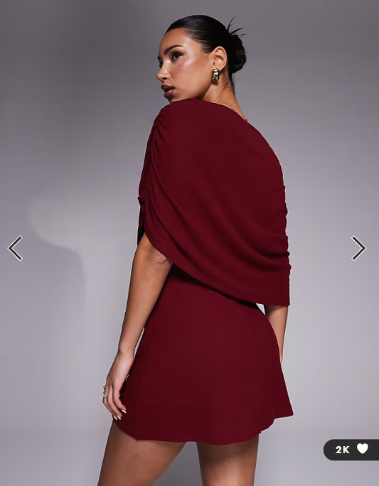 ASOS DESIGN supersoft cape overlay mini dress in burgundy