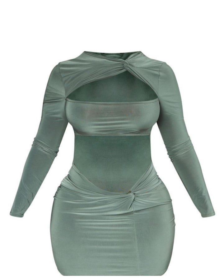 SHAPE OLIVE SLINKY KNOT DETAIL CUT OUT MINI DRESS