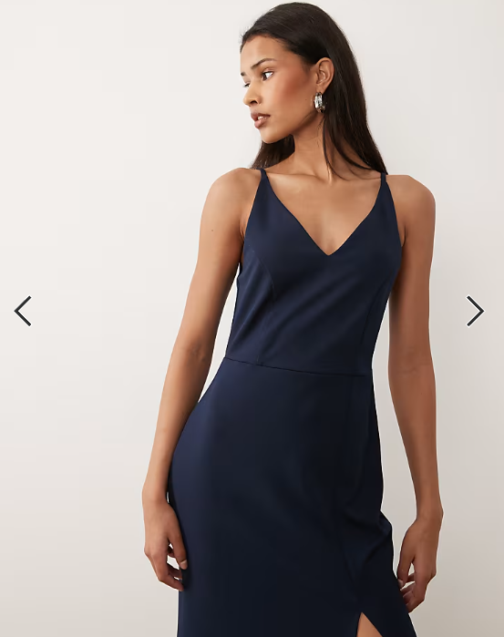 Vila deep v neck maxi dress with leg split in navy