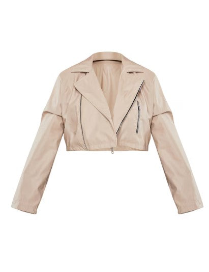 Plus Stone Faux Leather Super Cropped Biker Jacket