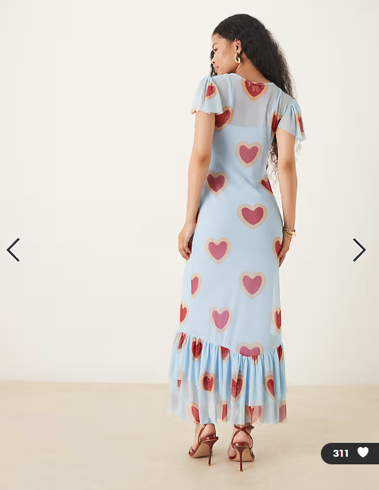 Never Fully Dressed Petite mesh flutter sleeve ruffle hem maxi dress in baby blue heart print