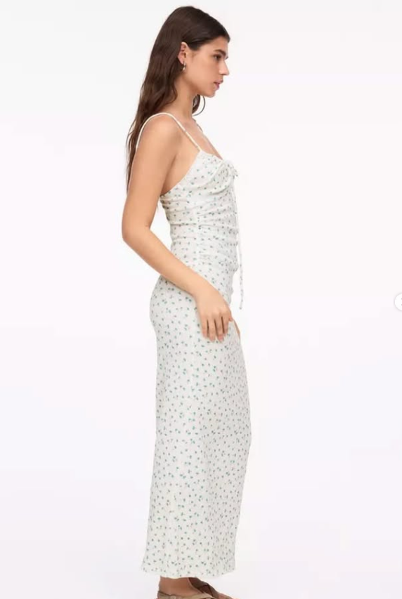 Pull&bear - ditsy floral textured maxi dress in white