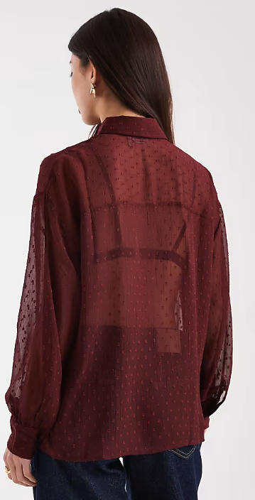 ASOS DESIGN sheer dobby detail shirt in burgundy