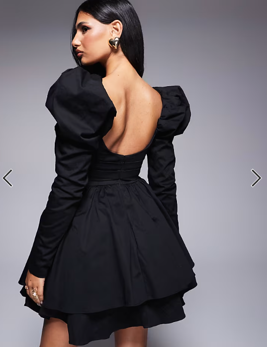 ASOS LUXE cotton sateen structured skater mini dress in black