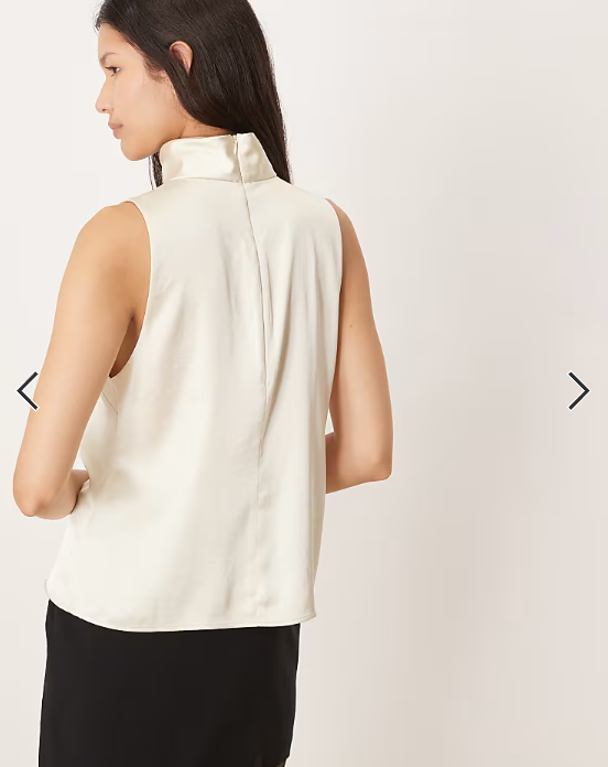 Mango satin high neck sleeveless blouse in ivory