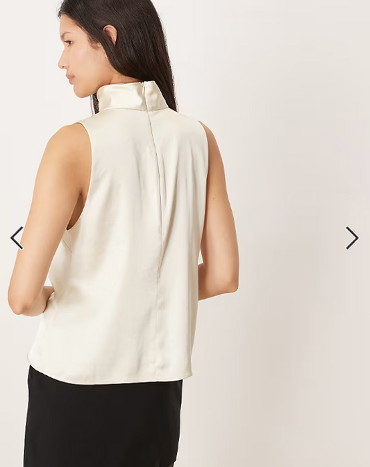 Mango satin high neck sleeveless blouse in ivory