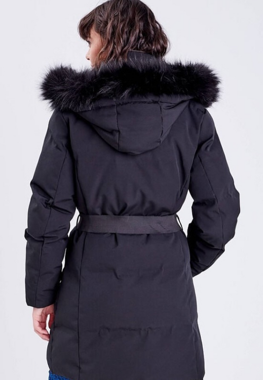 Cache Cache - Women’s black belted straight down jacket.