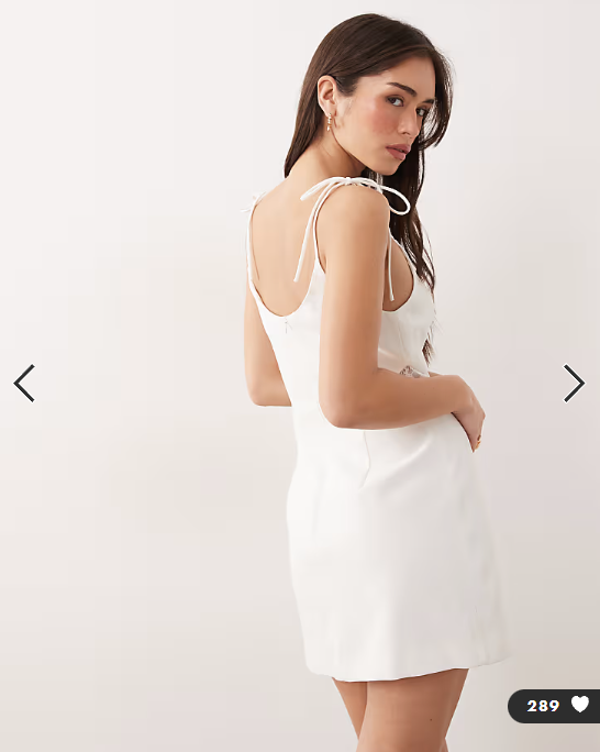 JW PEI square neck 3D floral applique detail tie shoulder lace panel mini dress in white